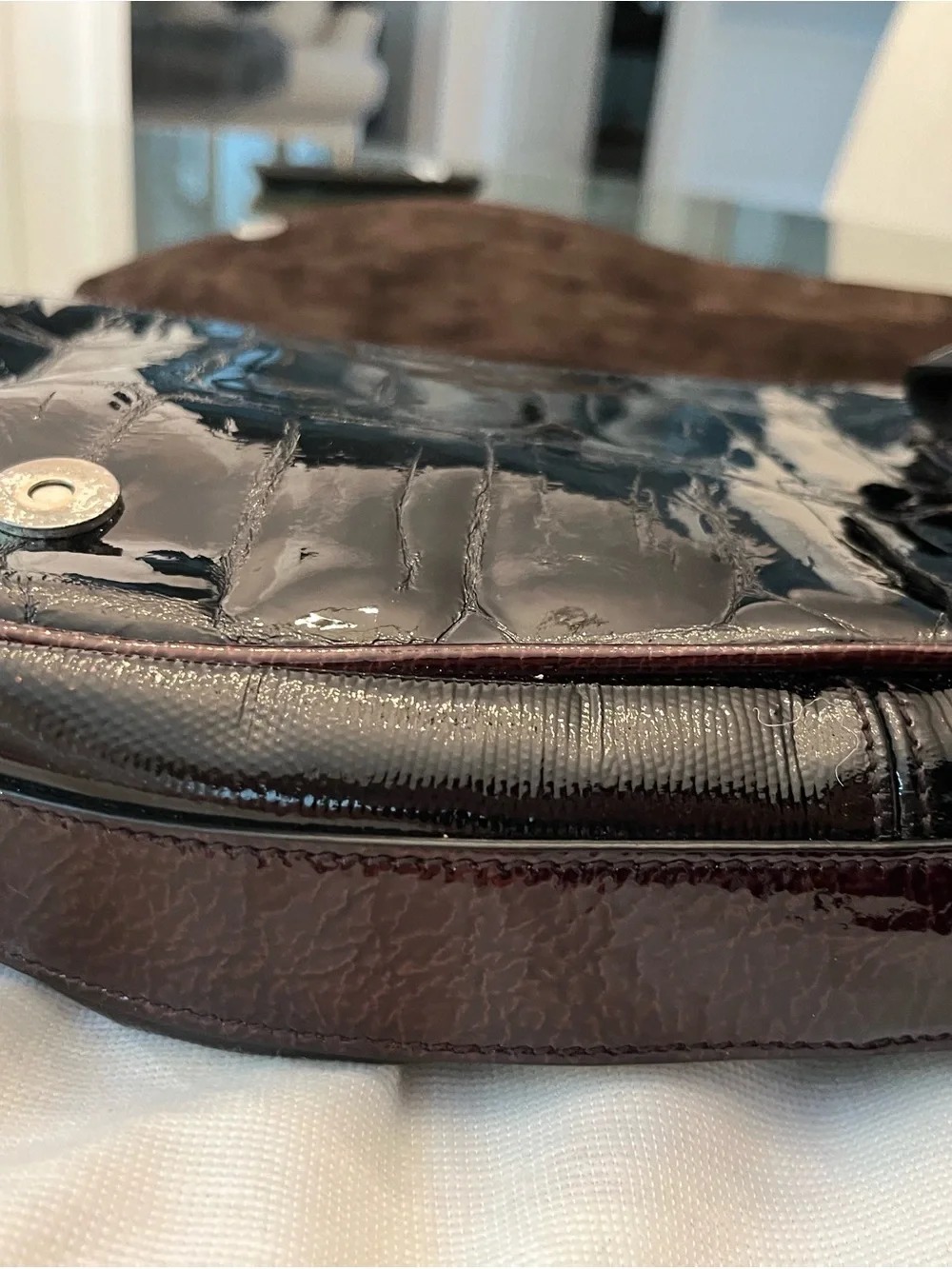 Christian Dior Gaucho Saddle Bag Bordeaux Patent Leather Galliano Vintage NWOT - Picture 7 of 8